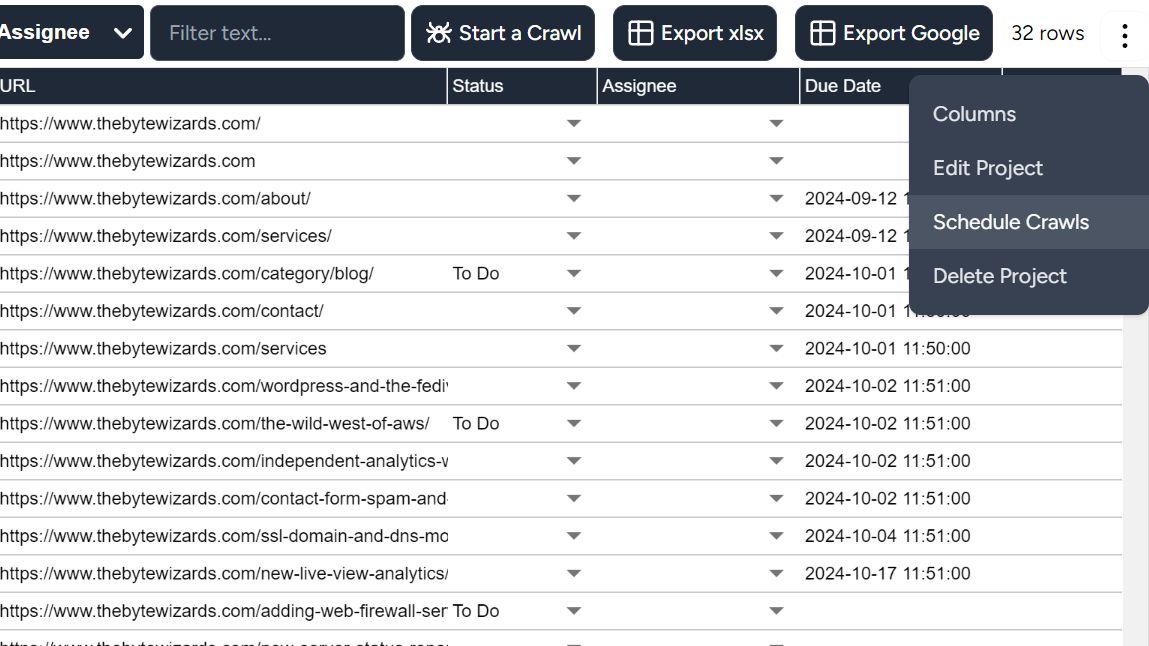 Schedule crawls option