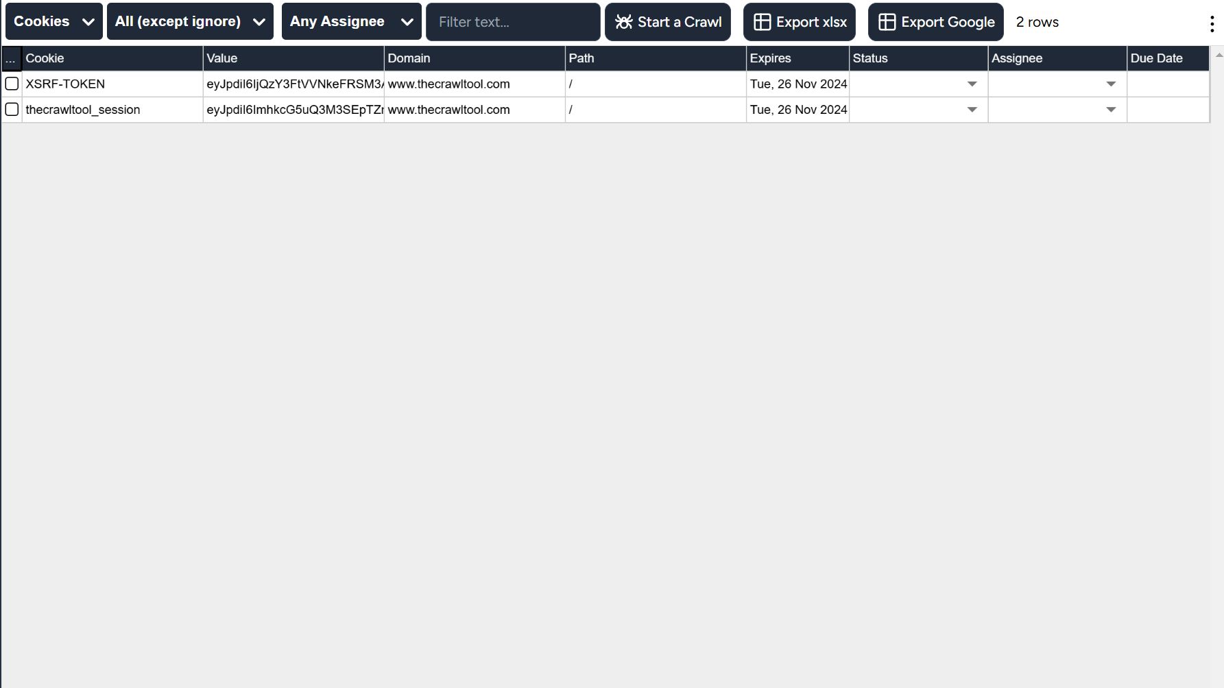 Cookies report example