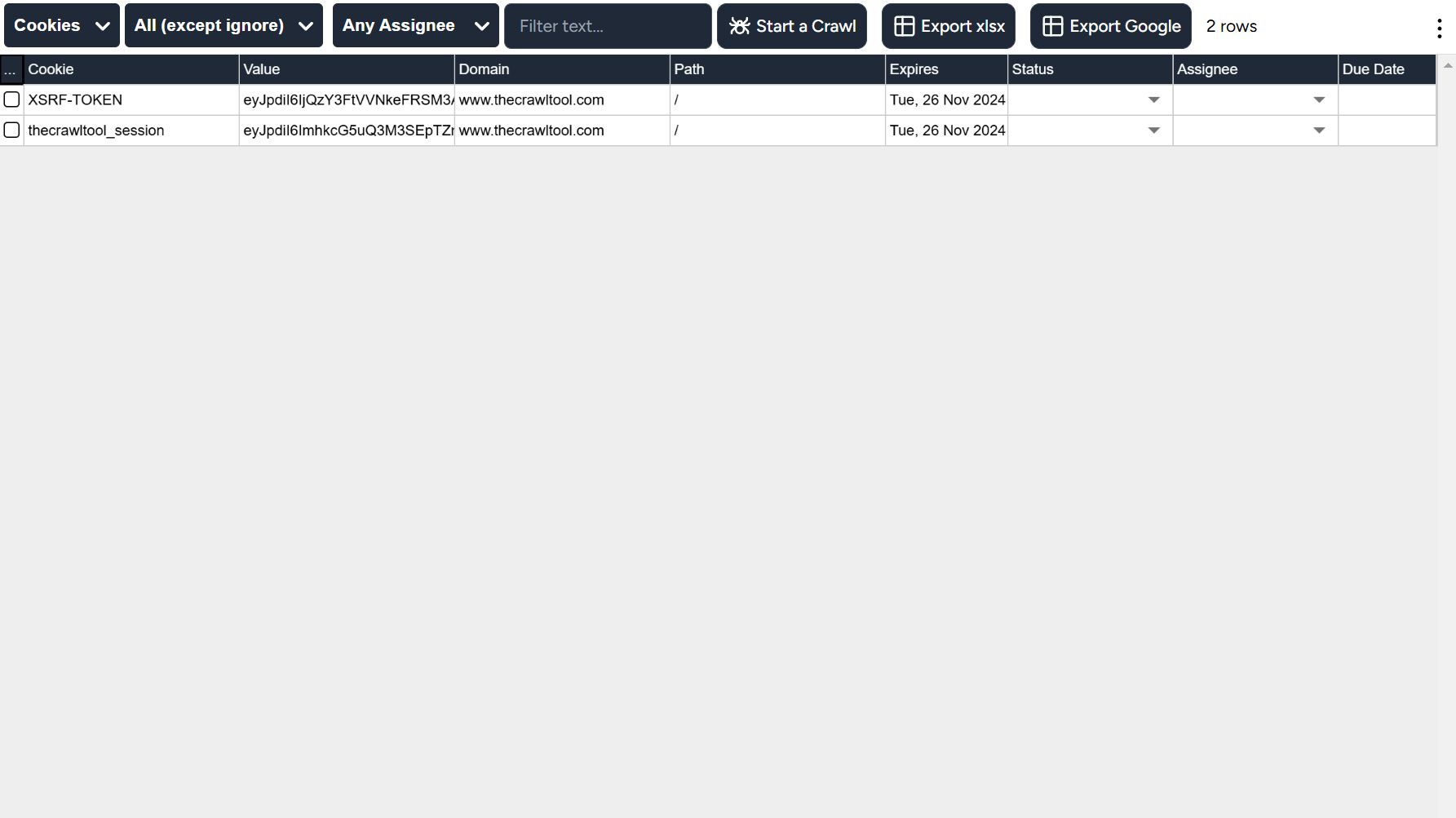 Cookies report example