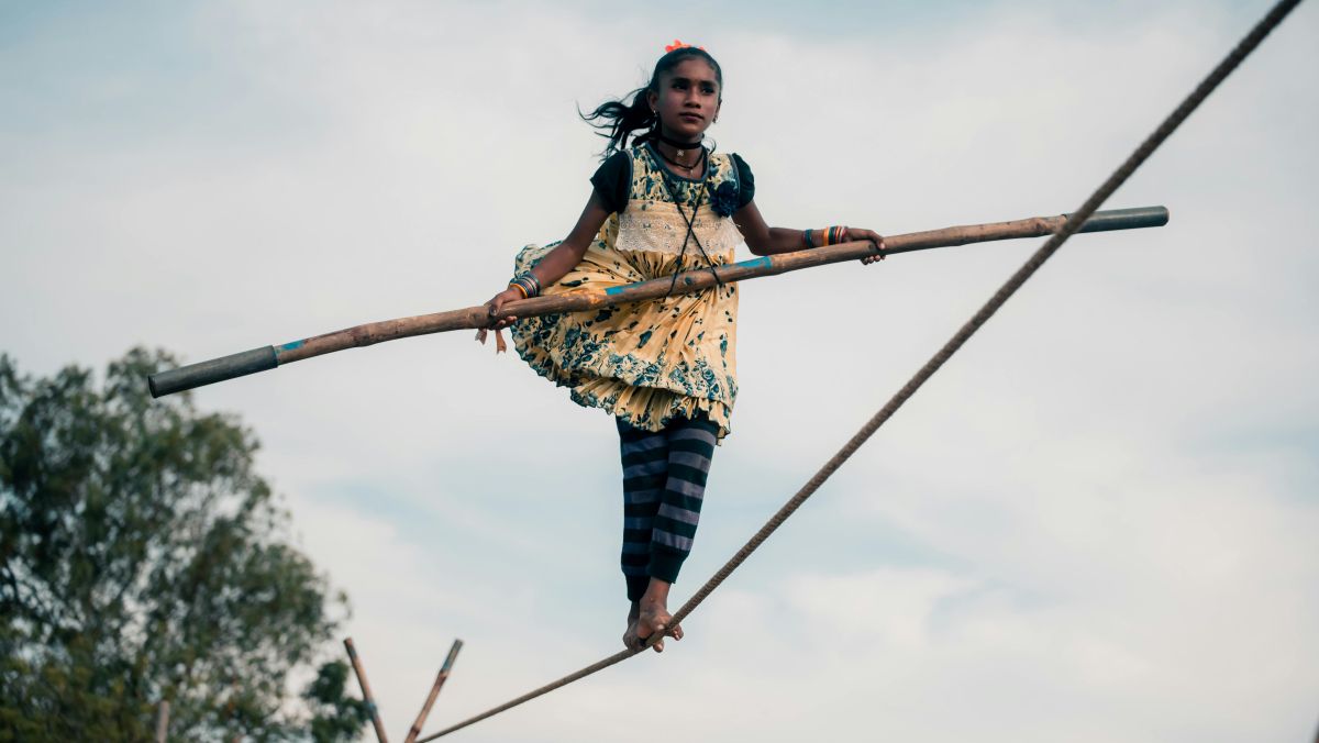 Woman on a tightrope